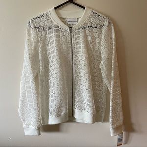 Alfred Dunner White Crochet Jacket